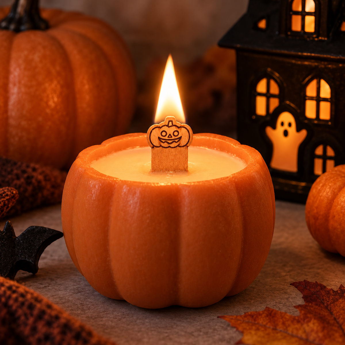 Holzdocht | Halloween-Kürbis | Inkl. Dochthalter | Candle Cocktail®