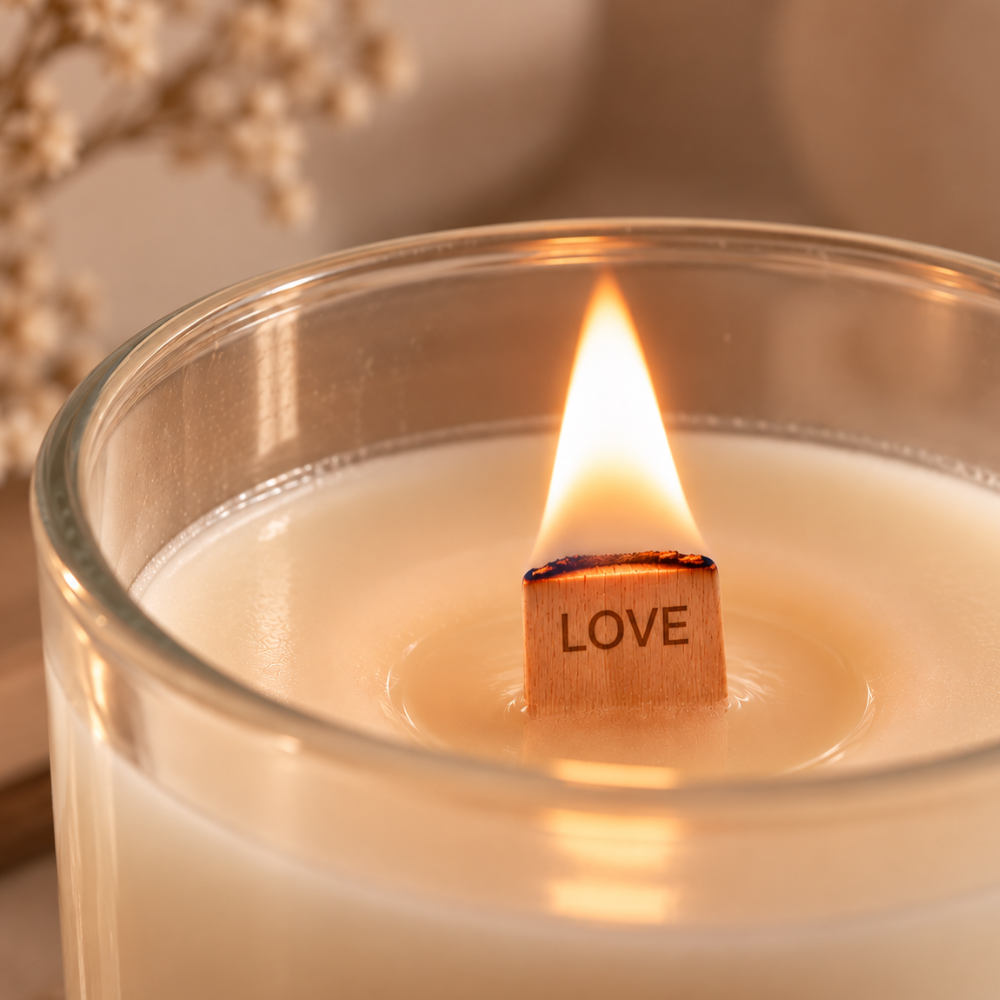 Holzdocht | Extra Dick | LOVE | 13 x 120 mm | Inkl. Dochthalter | Candle Cocktail®