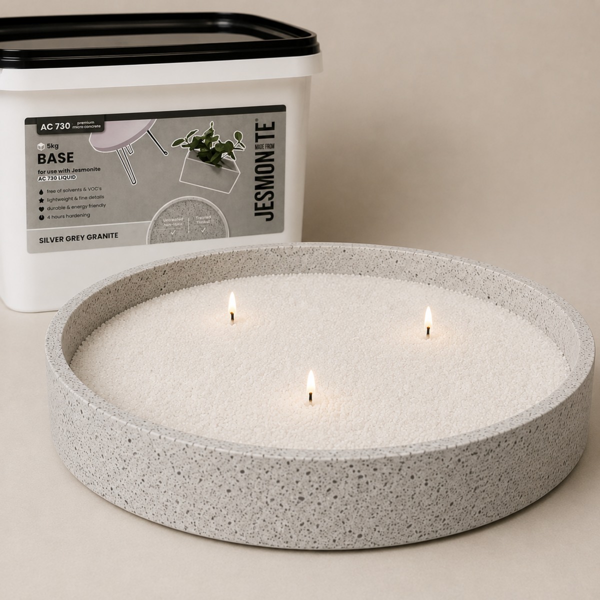 Jesmonite AC730 Base Silver Grey Granite 5 KG | Mineralbasis in Granit-Optik