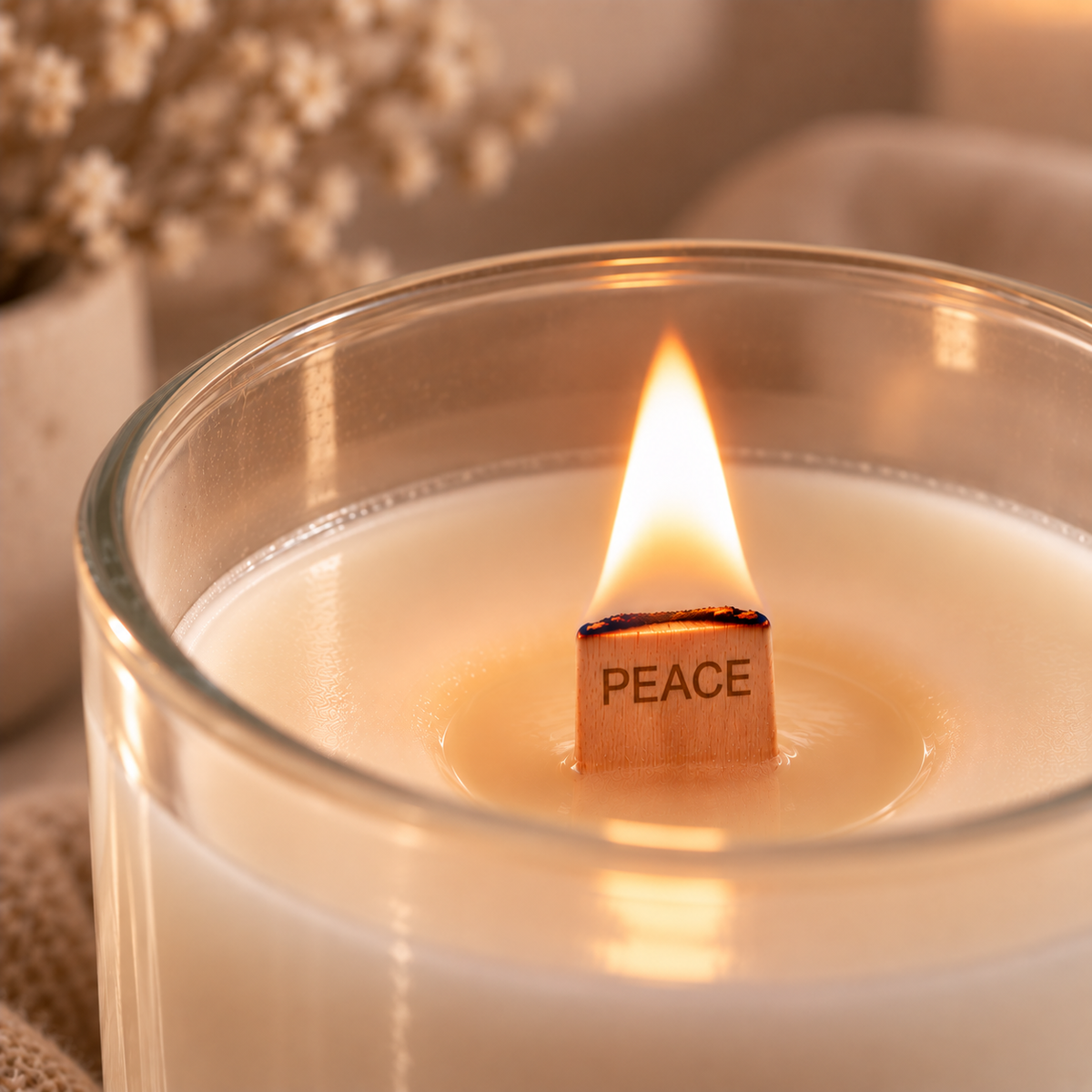 Holzdocht | Extra Dick | PEACE | 13 x 120 mm | Inkl. Dochthalter | Candle Cocktail®