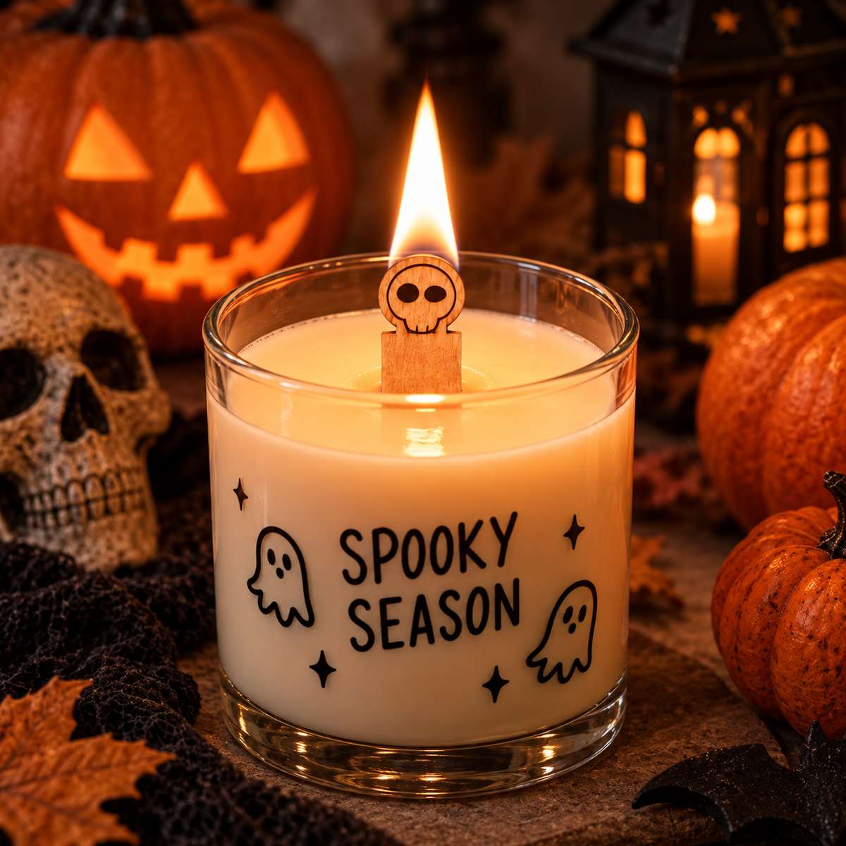 Holzdocht | Halloween Doodle-Skelett | Inkl. Dochthalter | Candle Cocktail®