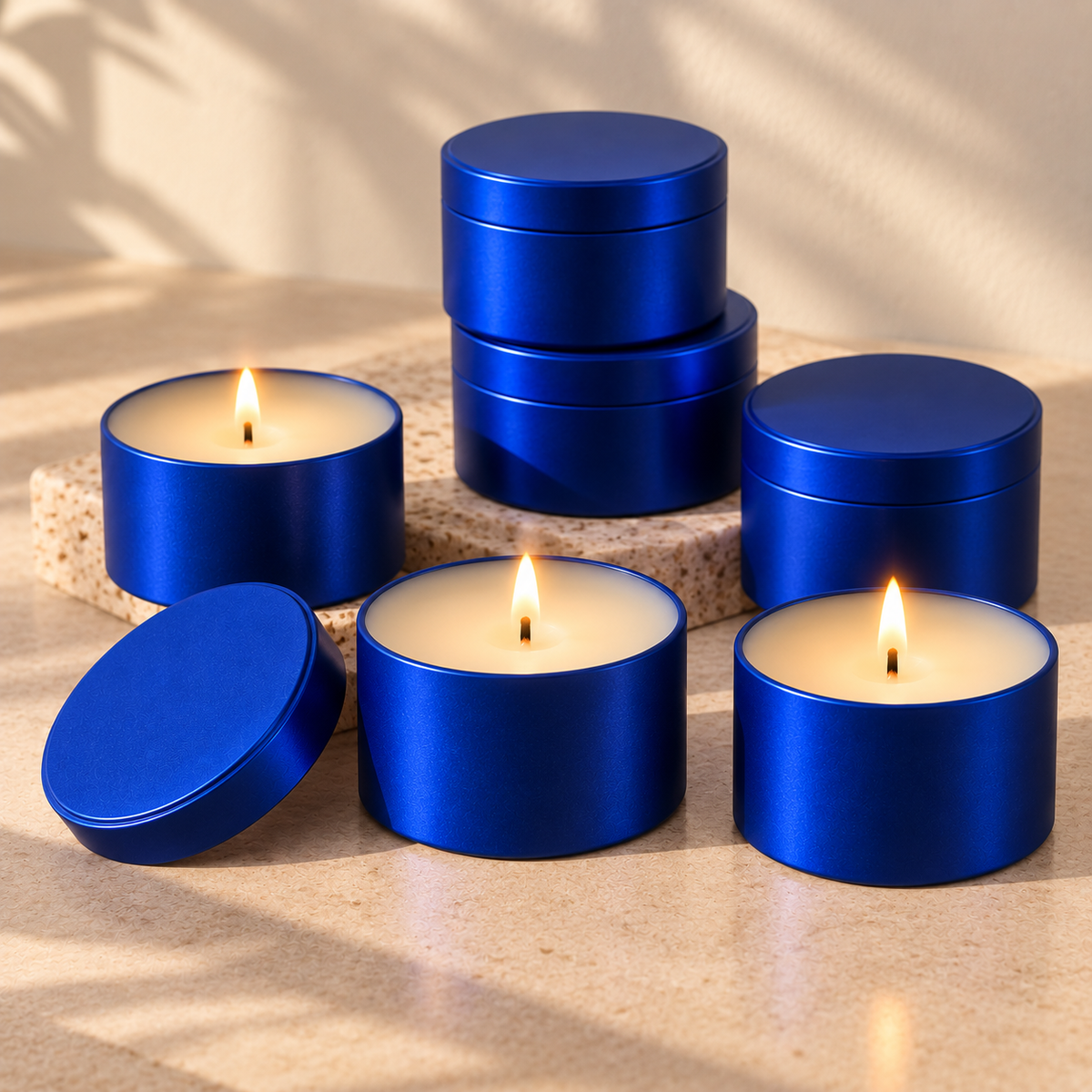 Luxuriöse Kerzengläser | Metallic Blau