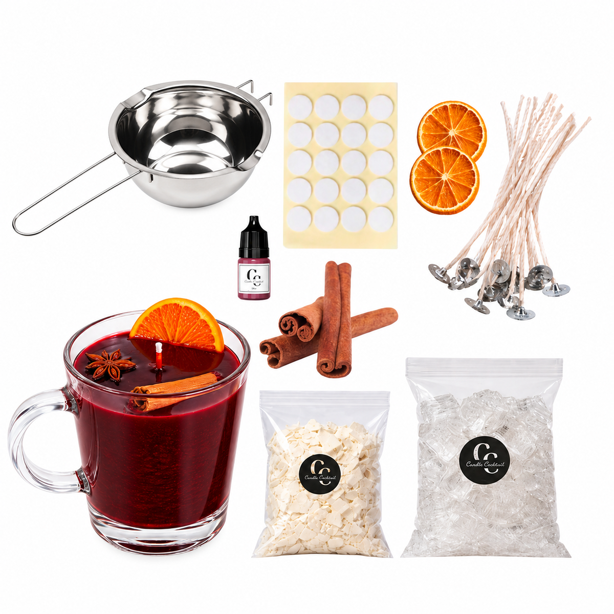 Glühwein-Kerze selber machen Set mit Wasserbad-Schmelzschale