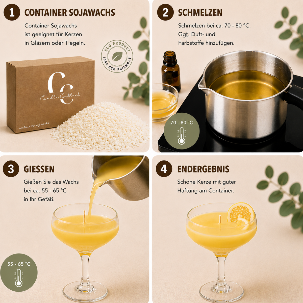 Sojawachs für Behälter | 10 KG | Ökologisches Kerzenwachs | Candle Cocktail®