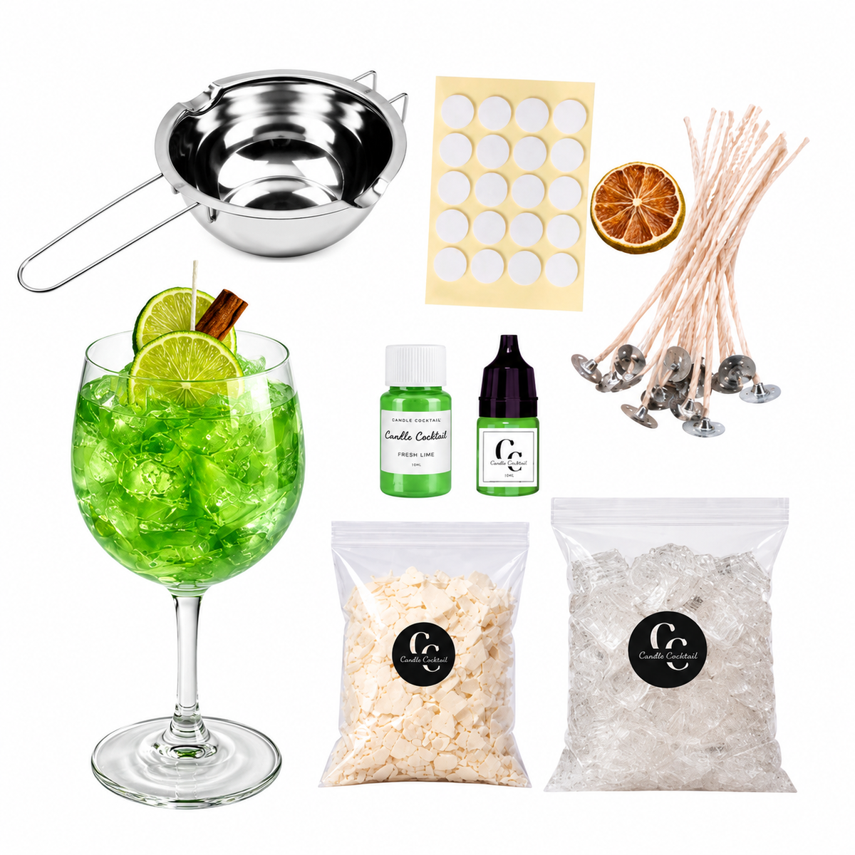 Mojito Spritz Kerzen selber machen Set mit Wasserbad-Schmelzschale