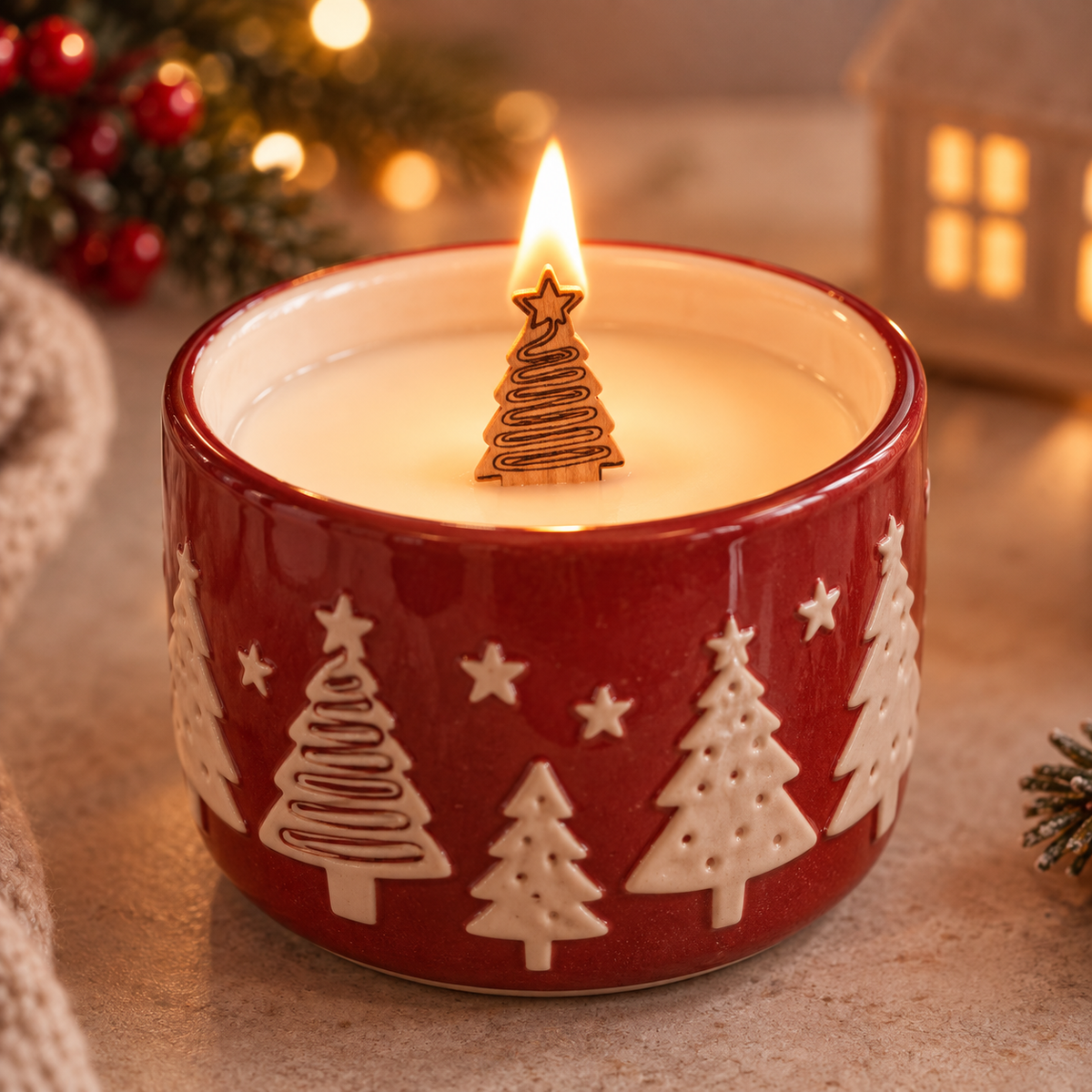Holzdocht | Weihnachtsbaum | 13 × 120 mm | Inkl. Dochthalter | Candle Cocktail®